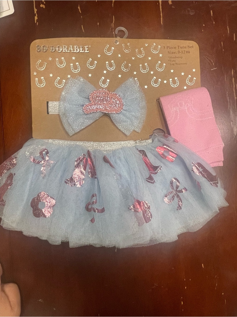 3pc Kids Tutu Set with Pink Metallic Accents - Blue & Pink